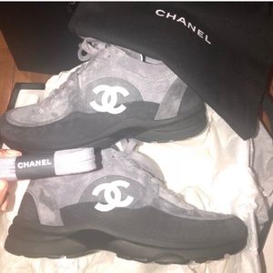 chanel grey suede sneakers